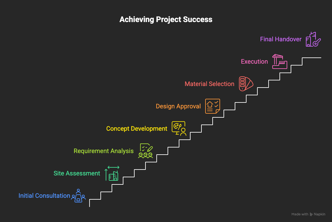 A successful project normally develops through several connected stages. - visual selection